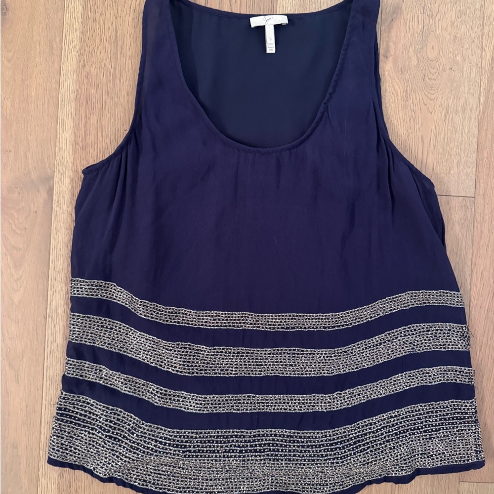 Joie 100%silk Navy Sleeveless Top with Silver bead size small